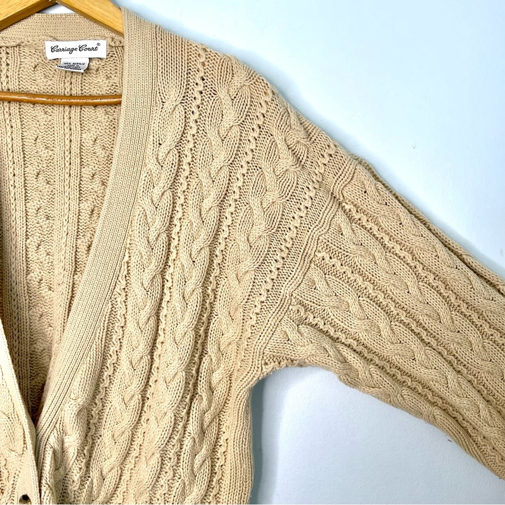 Vintage Cable Knit Cardigan Sweater Women’s Small Tan Grandmacore Tunic - Picture 8 of 10